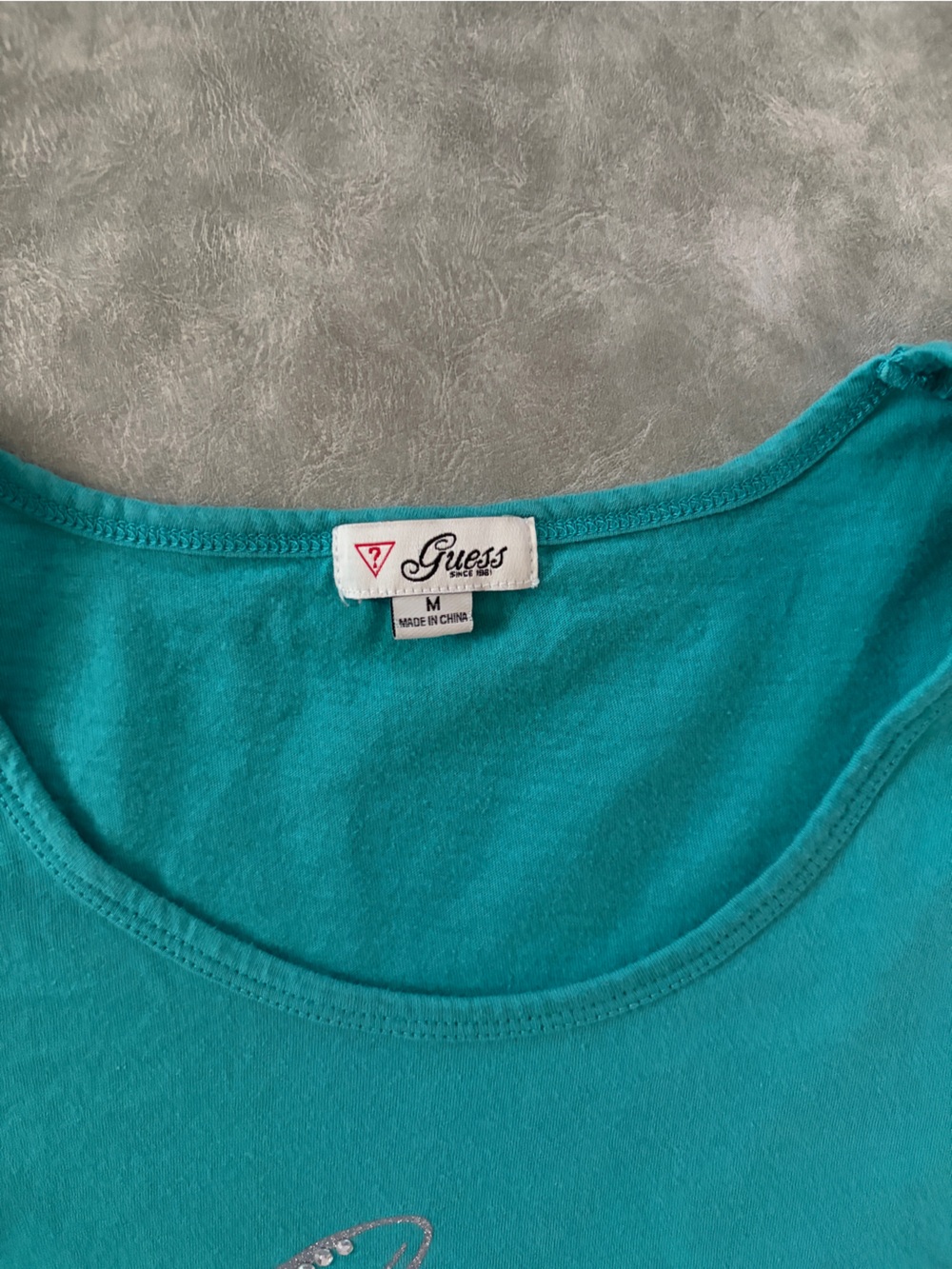 Y2K Guess Teal Rhinestone Short Sleeve Model Off Duty Baby Tee - Picture 10 of 13